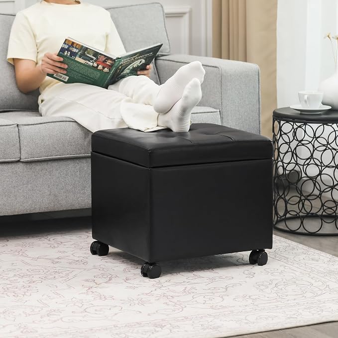 Adeco 17.7" Leather Ottoman - Image 2