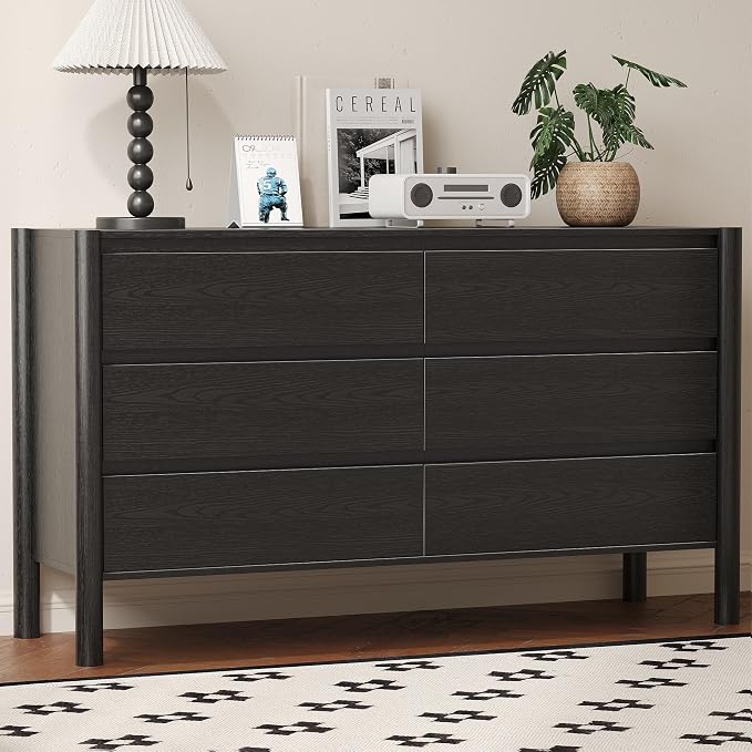 Dresser for Bedroom with 6 Drawers, Wooden TV Stand, Closet Clothes Organizer by ROMMAK