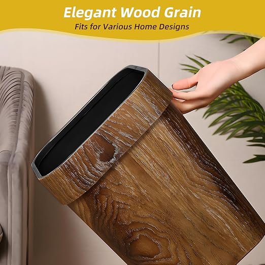 Wood Grain Plastic Trash Can Bedroom, Square 2-Pack, 3.7 Gal Farmhouse - Image 4