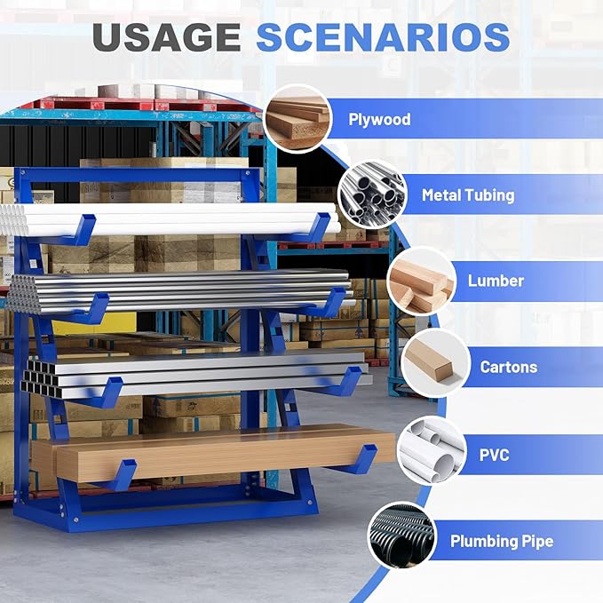 Steel Lumber & Pipe Storage Rack – Heavy Duty 4-Tier Horizontal Organizer Shelf - Image 5