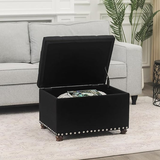 Joveco Storage Ottoman Bench, Rectangle 24″ Linen Foot Rest Stool Square - Image 2