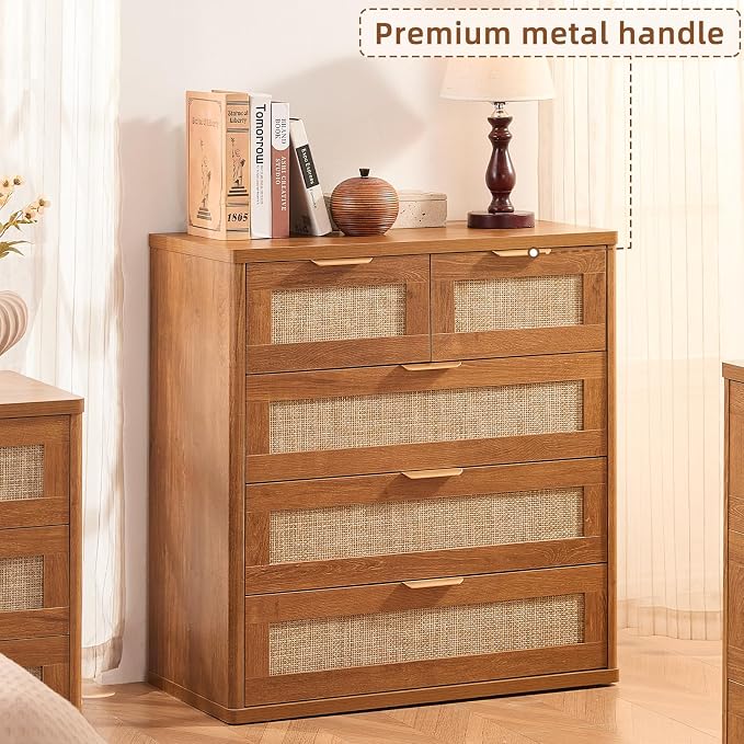 LEYAOYAO Rattan Dresser for Bedroom, 33.5" Tall Chest of Drawers, Modern 5 - Image 4