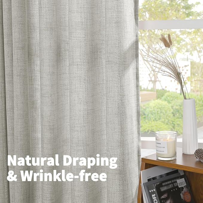 YoungsTex Light Grey Linen Curtains 63 Inches Length 2 Panels - Image 5