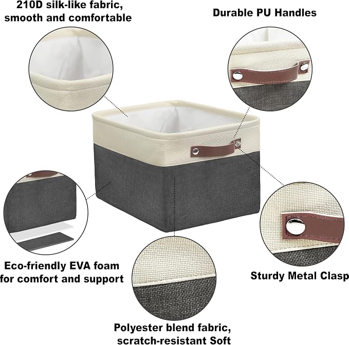 SIMPLE HOUSEWARE Large Fabric Storage Bin, 3 Pack, Dark Gray - Image 4