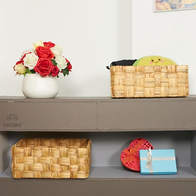 Vatima Jumbo Wicker Storage Basket, Large Hyacinth Organizer, 16.9x12.1x7.1H - Image 5