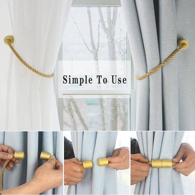 Magnetic Curtain Tiebacks 6 Pack Gold Curtain Rope Tieback Curtain Holders - Image 3