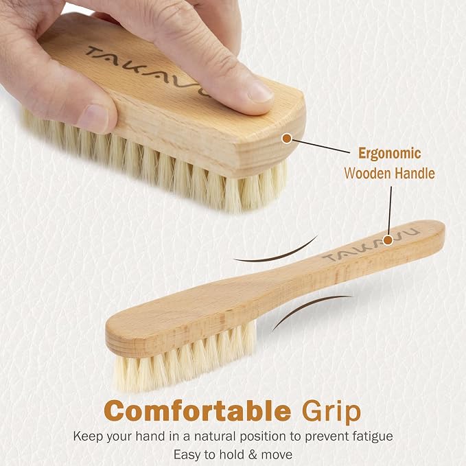 TAKAVU Leather & Upholstery Cleaning Brush Set, Pure White Boar Hair Bristle - Image 4