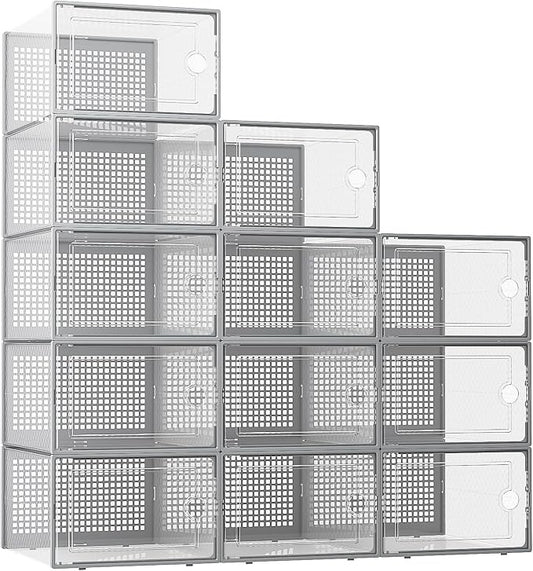 Kuject XX-Large Shoe Storage Boxes Organizers Clear Plastic Stackable 12 Pack by Kuject