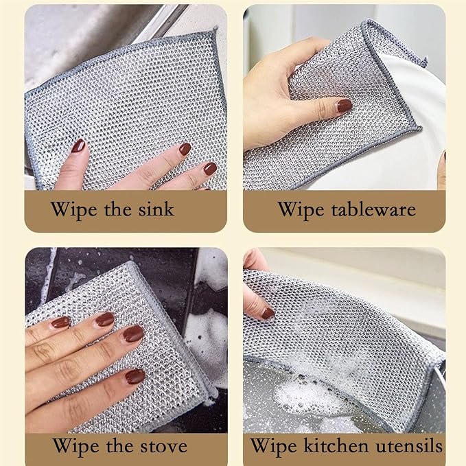 10PCS Double Wet and Dry Wire Dishcloth, Stainless Steel Scrubber, Non-Scratch - Image 6