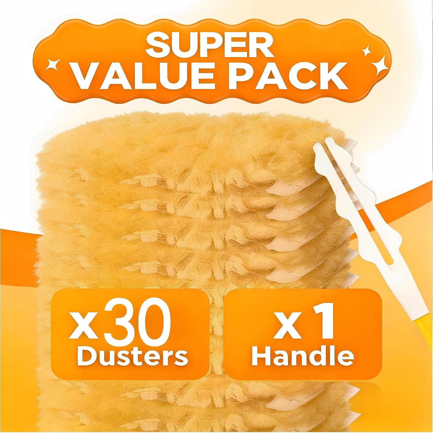 Heavy Duty Duster Refills for Swiffer Duster, 30 Count Duster Refills with 1 Handle | 360° Microfiber Dusting Refills with 5X Microfibers | Disposable Dusters for Cleaning Hair,Blinds,Furniture,Office