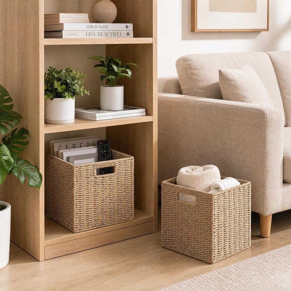 13x13x13 Inch Wicker Storage Basket Set of 2, FAAYUCK Handwoven Storage Cube ...