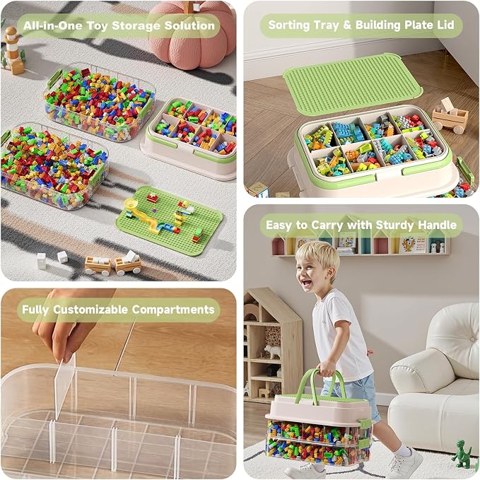 Toy Storage Organizer Box with Handle, Stackable Building Block Toy Box with - Image 3