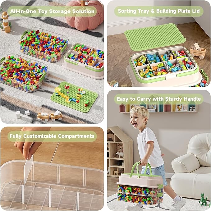 Toy Storage Organizer Box with Handle, Stackable Building Block Toy Box with - Image 3