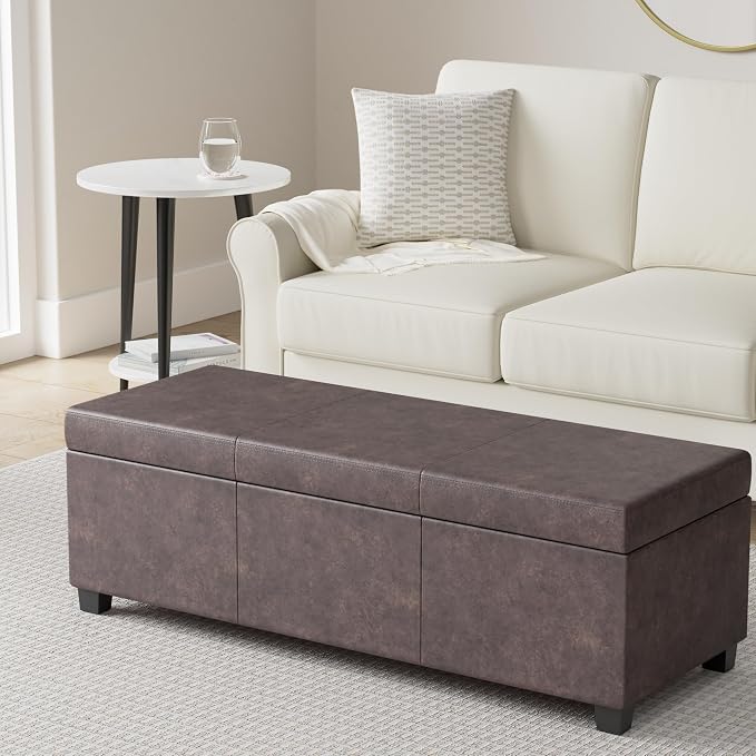 SIMPLIHOME Avalon 48 inch Wide Contemporary Rectangle Storage Ottoman Bench in - Image 2