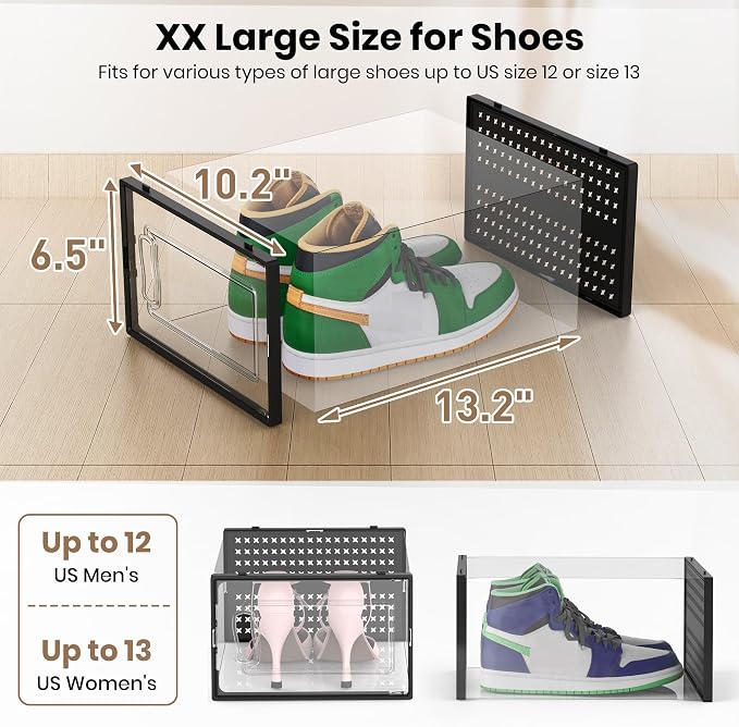 12 Pack XX-Large Modular Clear Plastic Stackable Shoe Storage Organizer - Image 5
