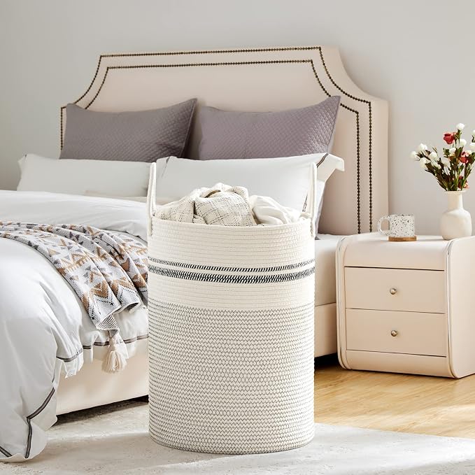 VIPOSCO Large Laundry Hamper, Tall Woven Rope Storage Basket - Image 4
