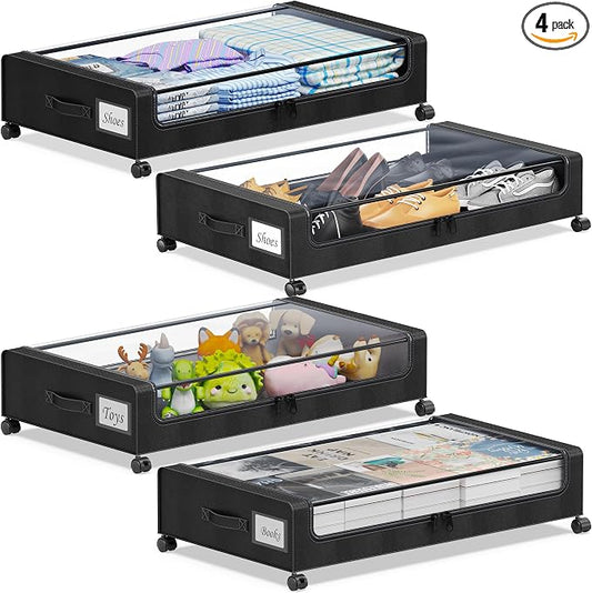 Under Bed Storage with Wheels, Underbed Storage Bins, XXL 60L Rolling Metal by YAASHEEN