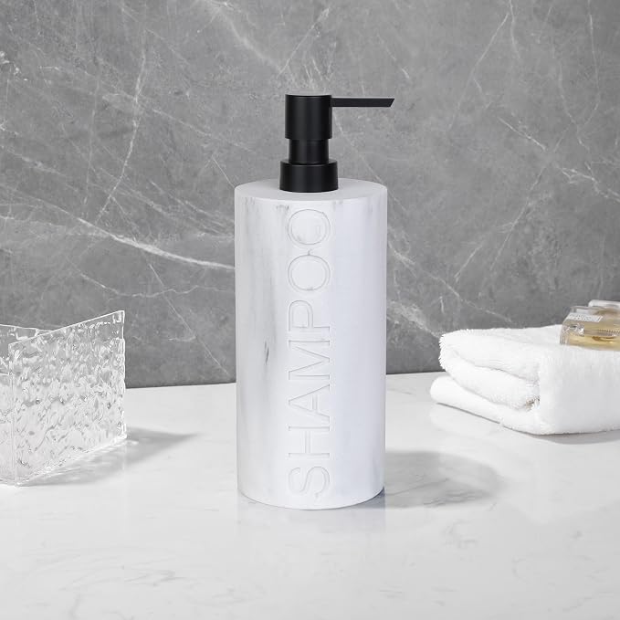 Matte White Shampoo Dispenser Modern Refillable Pump Bottle - Image 9