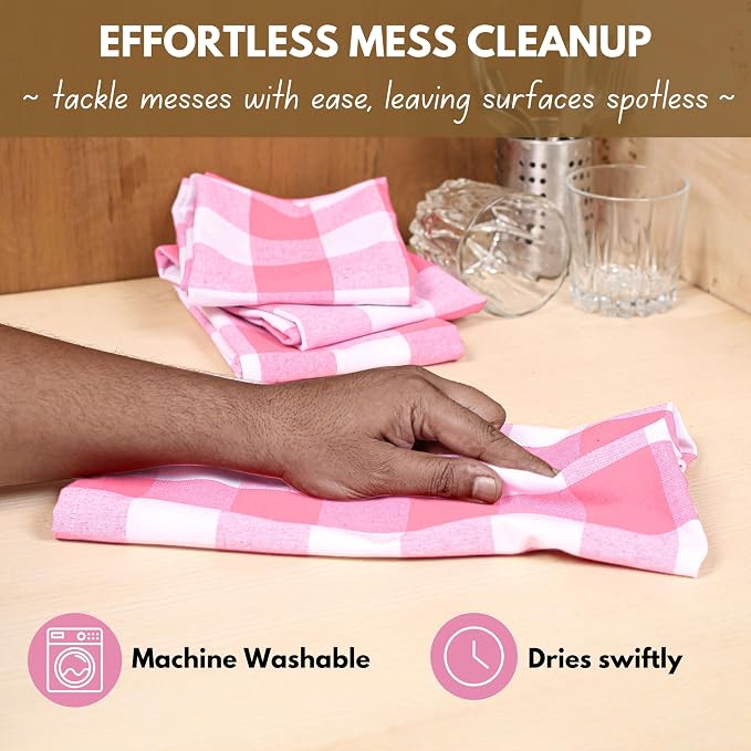 Native Fab Pink Checked Kitchen Towels 16"x26" - Image 7
