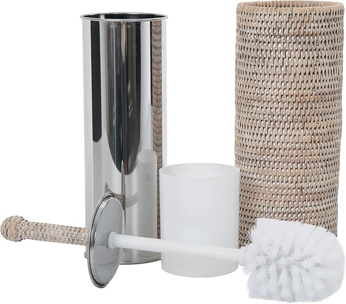 La Jolla Decorative Rattan Toilet Brush Set White Wash Handwoven Toilet Brush - Image 5