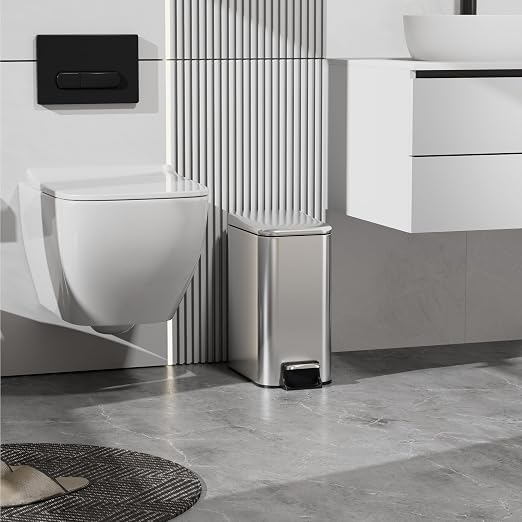 Small Trash Can with Lid Soft-Close, 6 L/1.6 Gal Bathroom Garbage Can with - Image 3