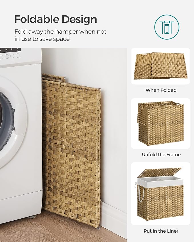 SONGMICS Laundry Hamper with Lid, 130L Clothes Hamper with 2 Removable Liner - Image 8
