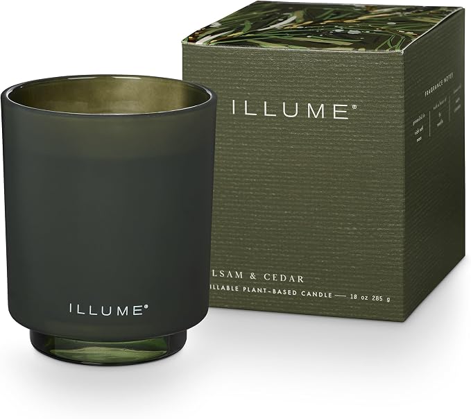 ILLUME Refillable Boxed Glass Candle, Balsam & Cedar by ILLUME
