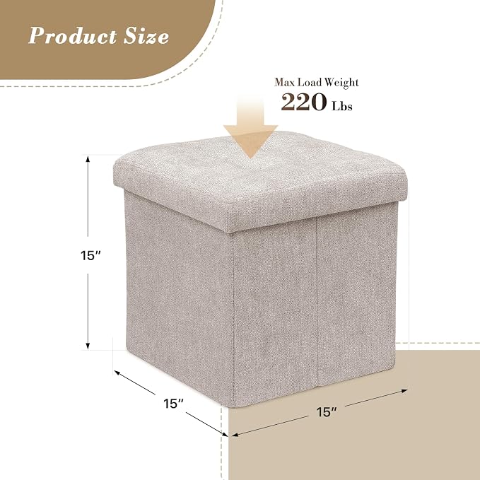 Athena Collection 15" Storage Ottoman Bench Folding Bench - Image 3