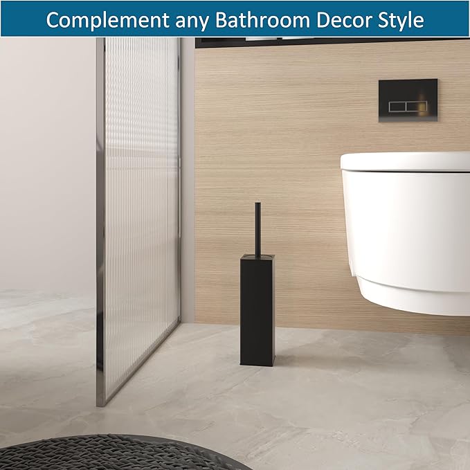 BVL Toilet Brush and Holder Set Black Freestanding - Image 2