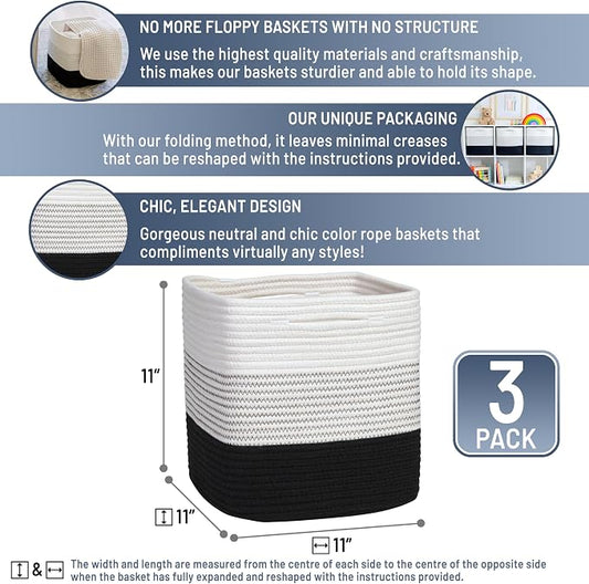 NaturalCozy Storage Cubes 11 Inch Cotton Rope Woven Baskets - Image 2