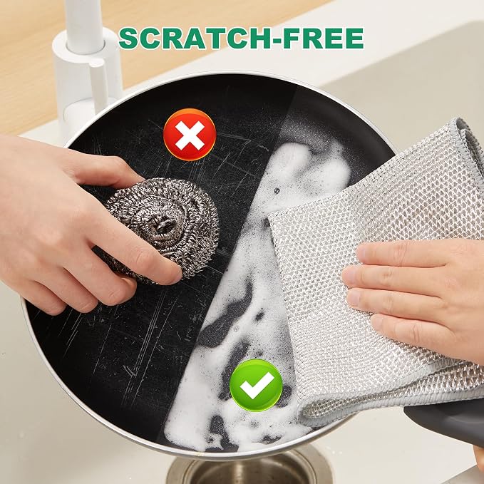 JOYMOOP Multipurpose Non-Scratch Silver Fiber Dishwashing Cloths, Reusable - Image 6