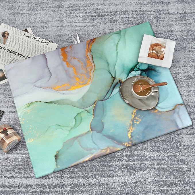 Teal Marble Golden Swirls Pattern Dish Drying Mats - Image 8