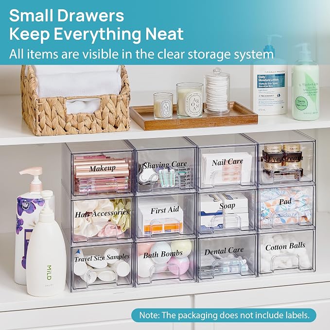 Vtopmart 2 Pack Clear Stackable Storage Drawers, 4.4'' Tall Acrylic Bathroom - Image 3