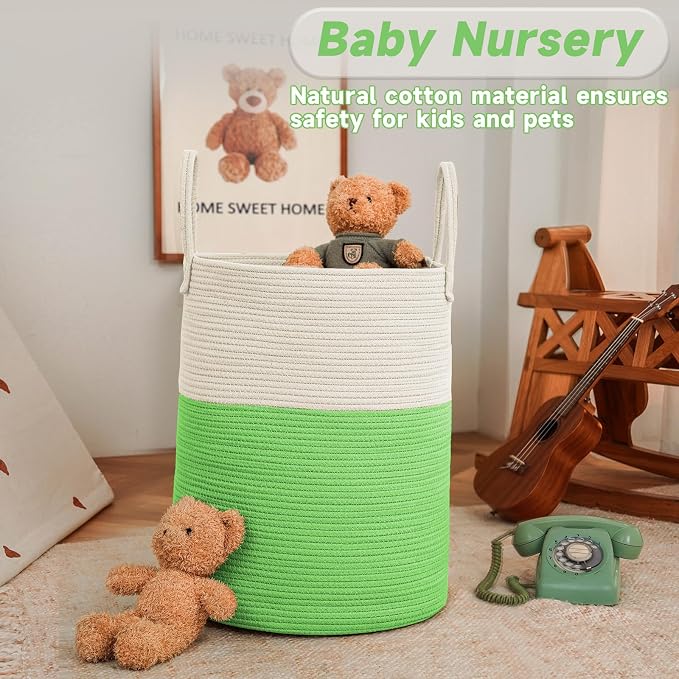 Large Woven Laundry Basket Hamper, 80L Cotton Rope Storage Bin - Image 2