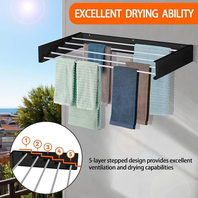 FOCHIER F Laundry Drying Rack Wall Mounted Clothes Drying Rack Collapsible - Image 2