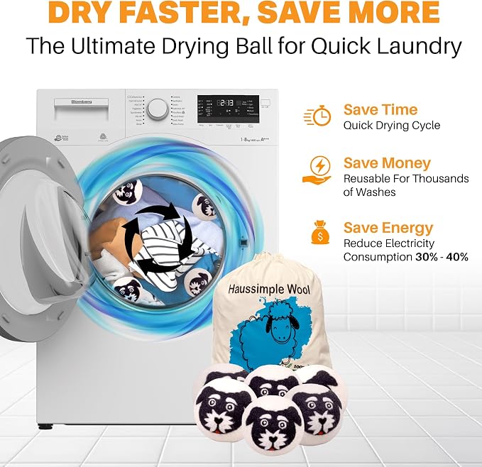Wool Dryer Balls Organic Felt 6 Pack Laundry Fabric Softener, Extra Large - Image 5