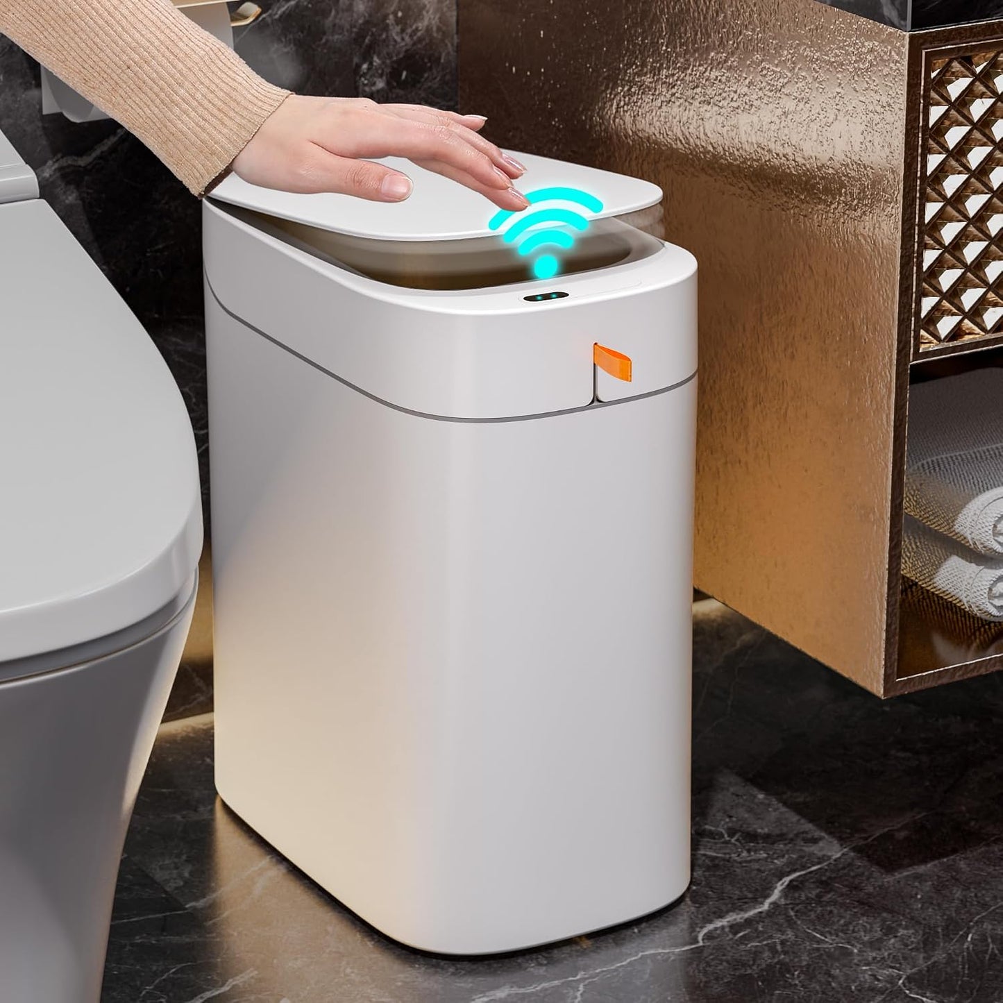 CTIME 3.5 Gallons Smart Automatic Sensor Rechargeable Trash Can with Lid | Non-contact automatic sensing, automatic bagging, pet-proof, slim and waterproof,for bathrooms, offices, kitchens, bedrooms.