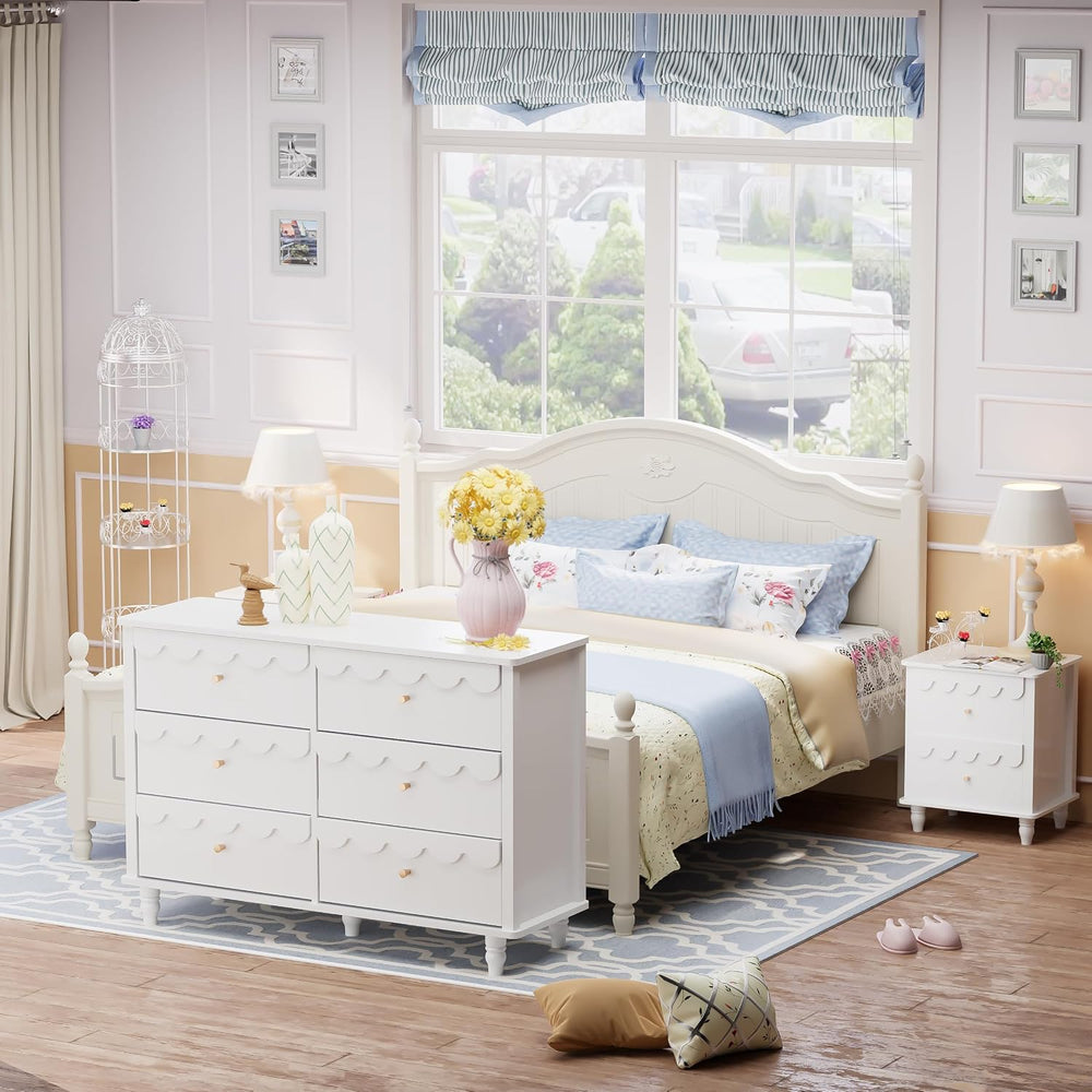 Anbuy Scalloped Dresser for Bedroom White 6 Drawer Dresser for Girls, Modern ...