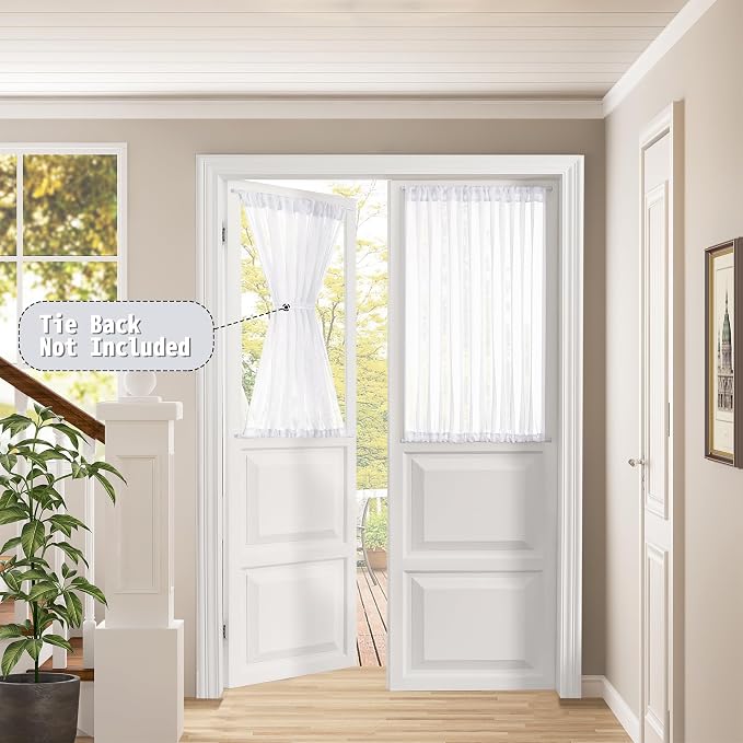 Tollpiz Short Sheer Door Curtains Closet Linen Textured Curtains Sheer Doorway - Image 2