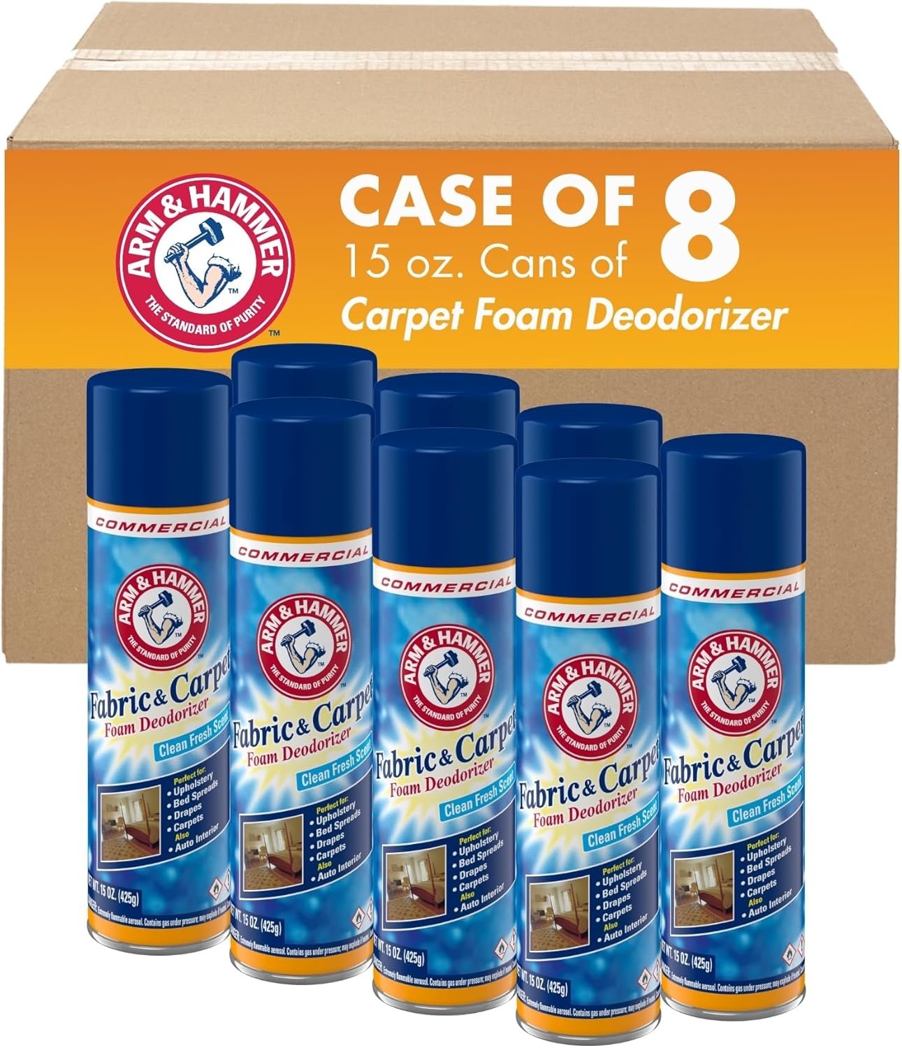 Arm and Hammer Fabric and Carpet Foam Deodorizer Professional, Aerosol, Fresh Scent, 15 fl oz (Case of 8)
