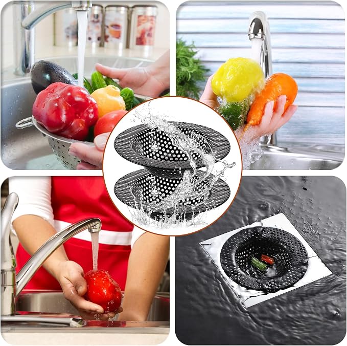 2 Pcs Black Stainless Steel Mesh Sink Drain Strainer, 4.45" Top/2.95" Kitchen - Image 7