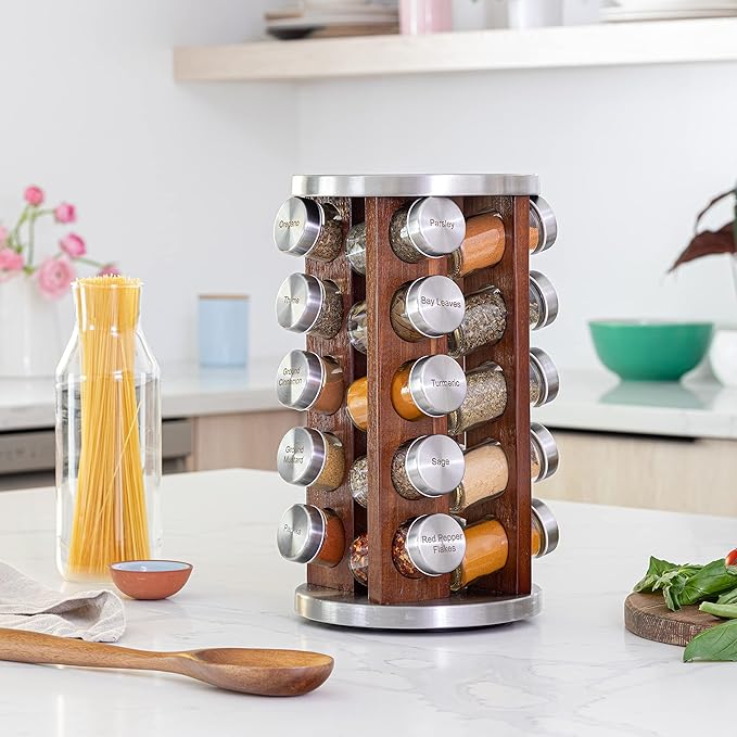 Orii 20 Jar Dark Acacia Wood Spice Rack - Image 2