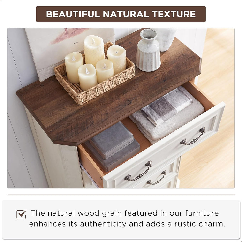 T4TREAM Farmhouse 5 Drawers Dresser for Bedroom, 48" Tall Wood Rustic Ch...