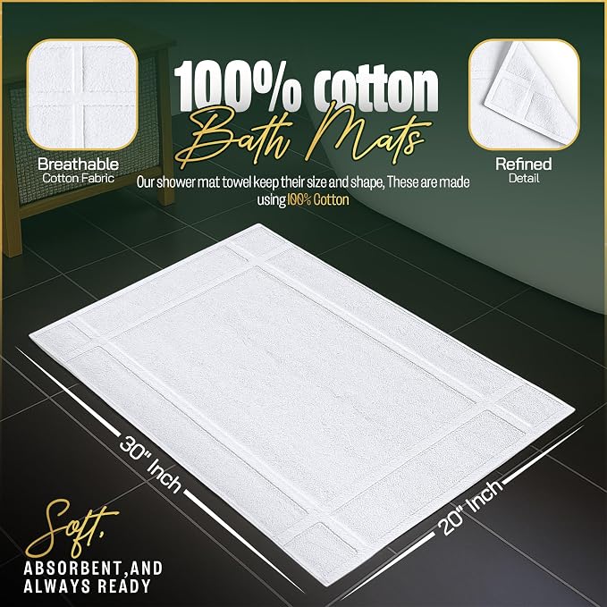 Pearl Linens Pack of 12 100% Cotton Bath Mat 20x30 inches, Soft & Absorbent - Image 2