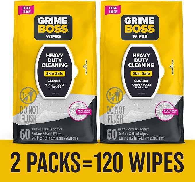 Grime Boss Heavy Duty Surface and Hand Wipes | Wet Wipes Remove Paint, Dirt | - Image 2
