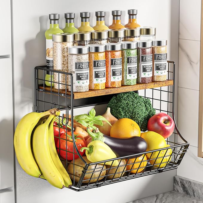 Magnetic Shelf for Fridge with Wood Lid, Fruit Potato and Onion Storage Bins by Unknown