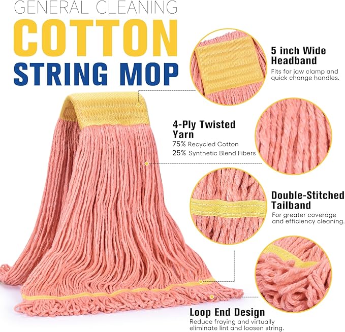 Matthew Cleaning Commercial Mop Head Replacement, 5 Inch Wide Headband - Image 3