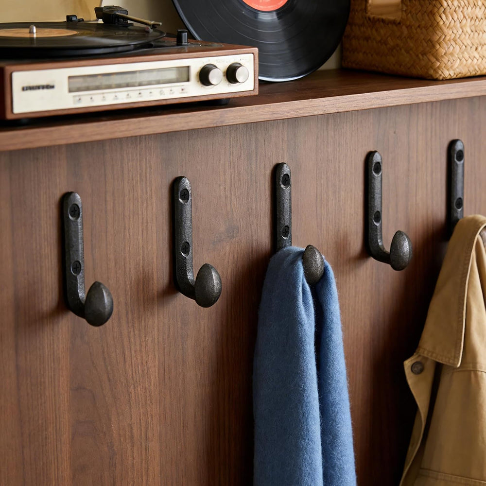 10PC Rustic Cast Iron Wall Mounted Hooks Heavy Duty Vintage Antique Black Rai...