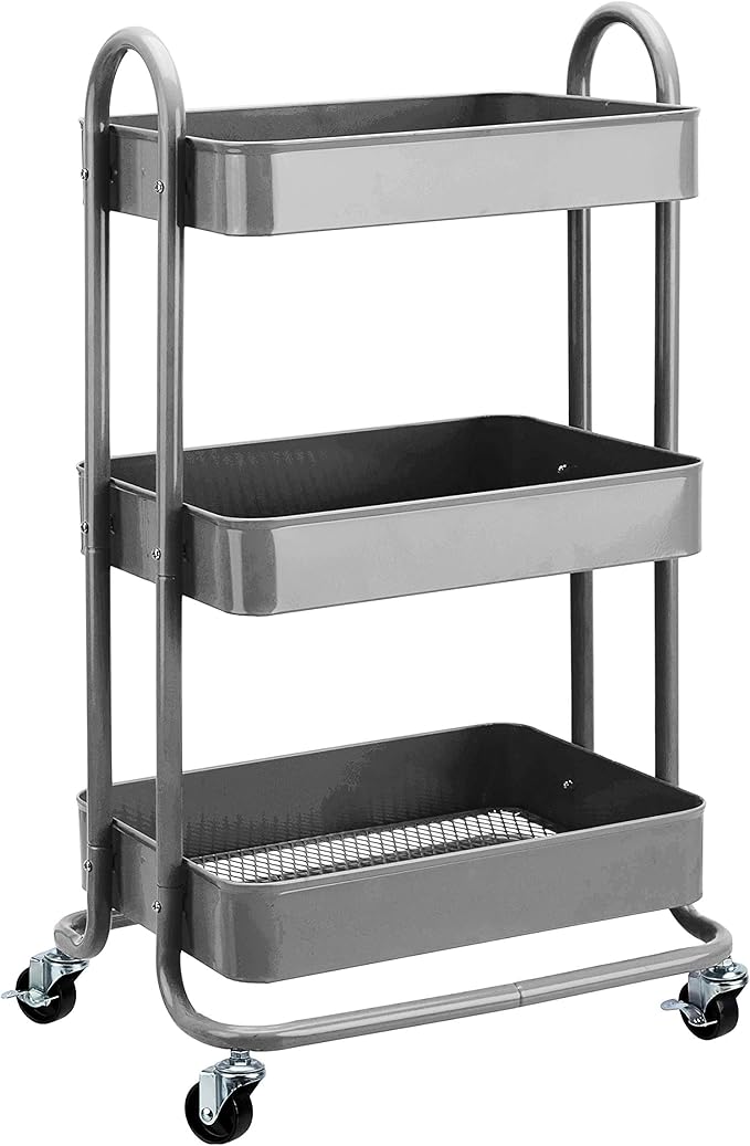 Amazon Basics 3-Tier Rolling Utility or Kitchen Cart, Lockable Wheels by AmazonBasics