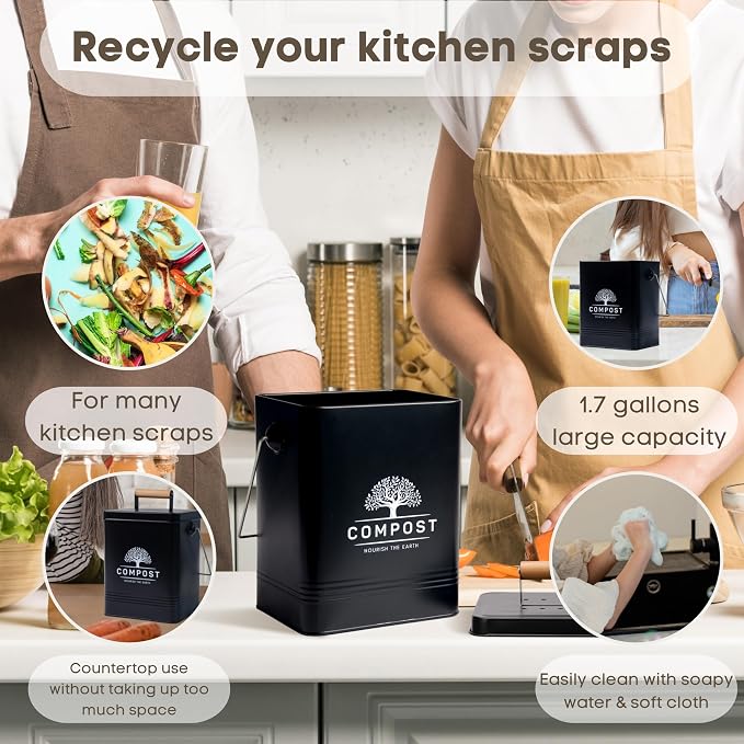 PERFNIQUE Kitchen Compost Bin, 1.7 Gallon Countertop Compost Bin - Image 3